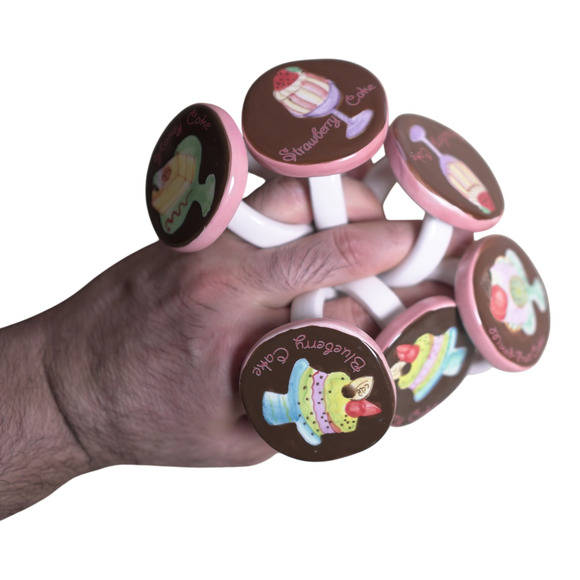 Set of 6 Vintage Ceramic Porcelain Napkin Rings Holders Pastel Dessert Design - Picture 6 of 15